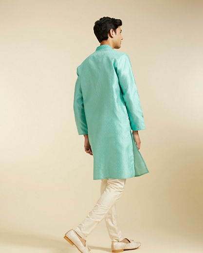 Diwas Men Aqua Green Harlequin Patterned Kurta with Mirror Work
