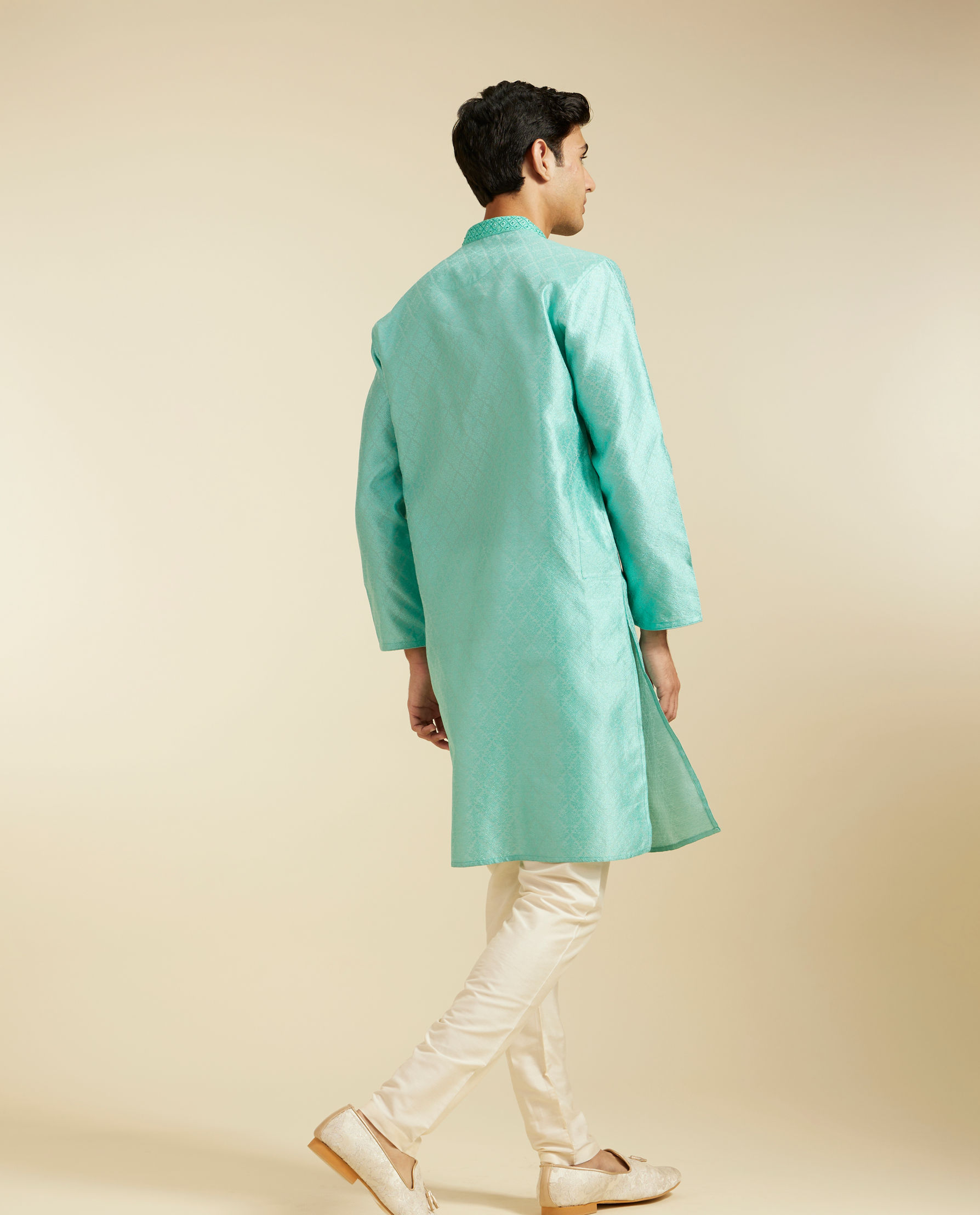 alt message - Diwas Men Aqua Green Harlequin Kurta with Mirror Work image number 4