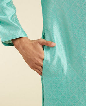 Diwas Men Aqua Green Harlequin Patterned Kurta with Mirror Work