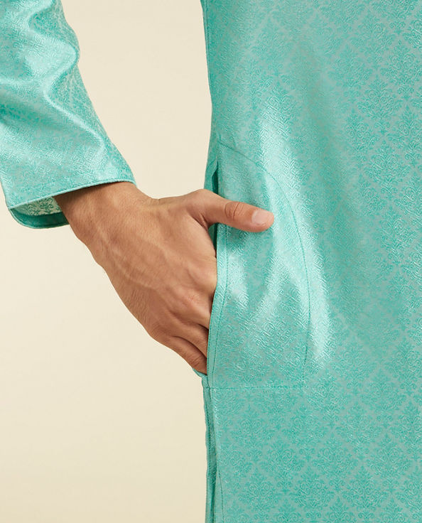 Diwas Men Aqua Green Harlequin Patterned Kurta with Mirror Work