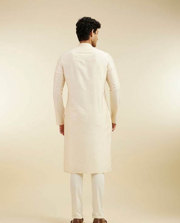 alt message - Diwas Men Cream Beige Plain Kurta with Embroidered Placket image number 4