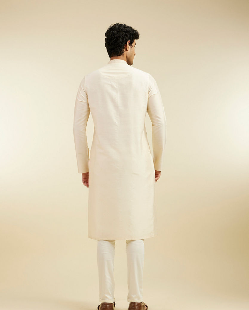 alt message - Diwas Men Cream Beige Plain Kurta with Embroidered Placket image number 4