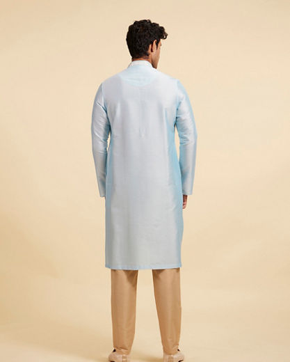 Diwas Men Powder Blue Plain Kurta with Embroidered Placket