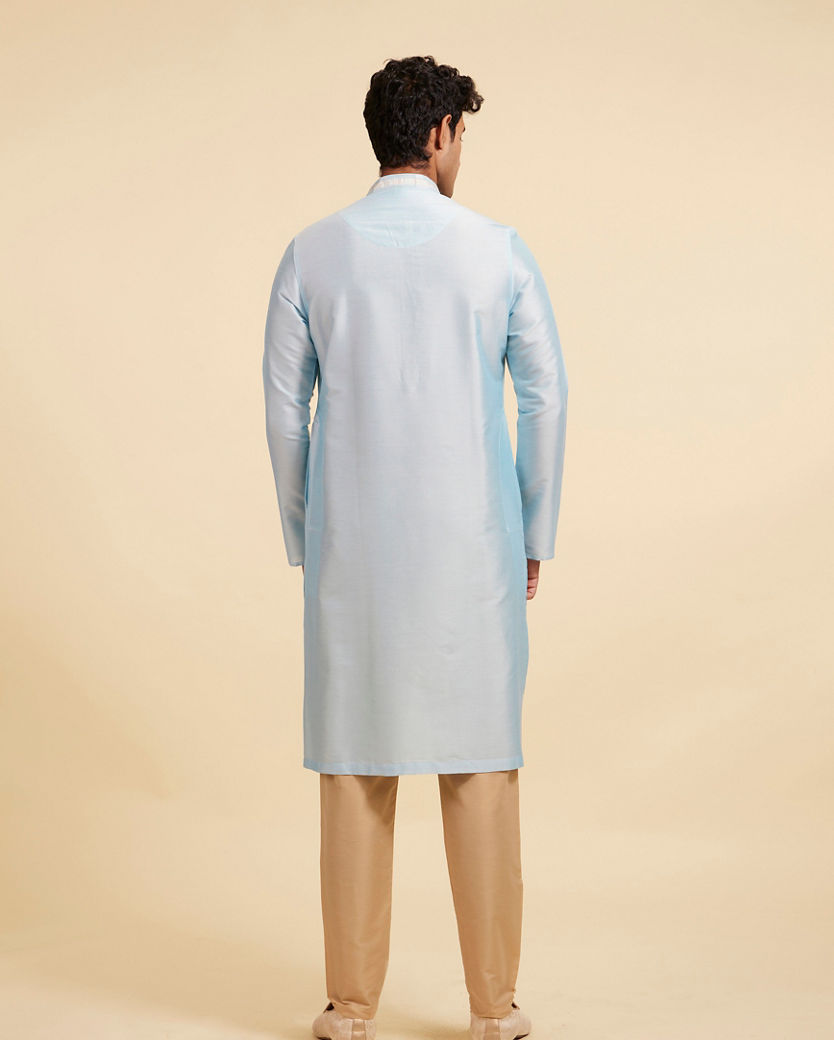 Diwas Men Powder Blue Plain Kurta with Embroidered Placket