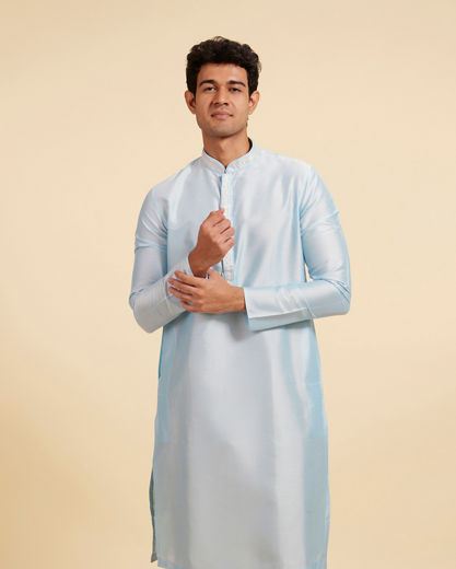 Diwas Men Powder Blue Plain Kurta with Embroidered Placket