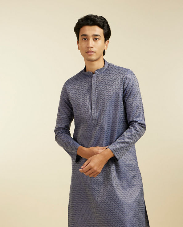 alt message - Diwas Men Oxford Blue Kurta with Circular Buta Motifs image number 0