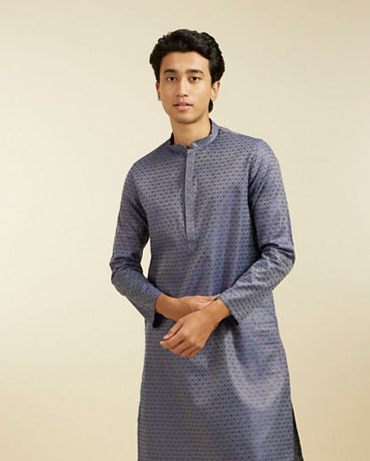 Diwas Men Oxford Blue Kurta with Circular Buta Motifs