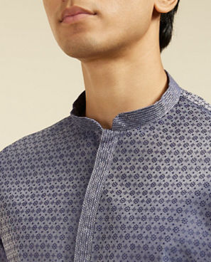 Diwas Men Oxford Blue Kurta with Circular Buta Motifs