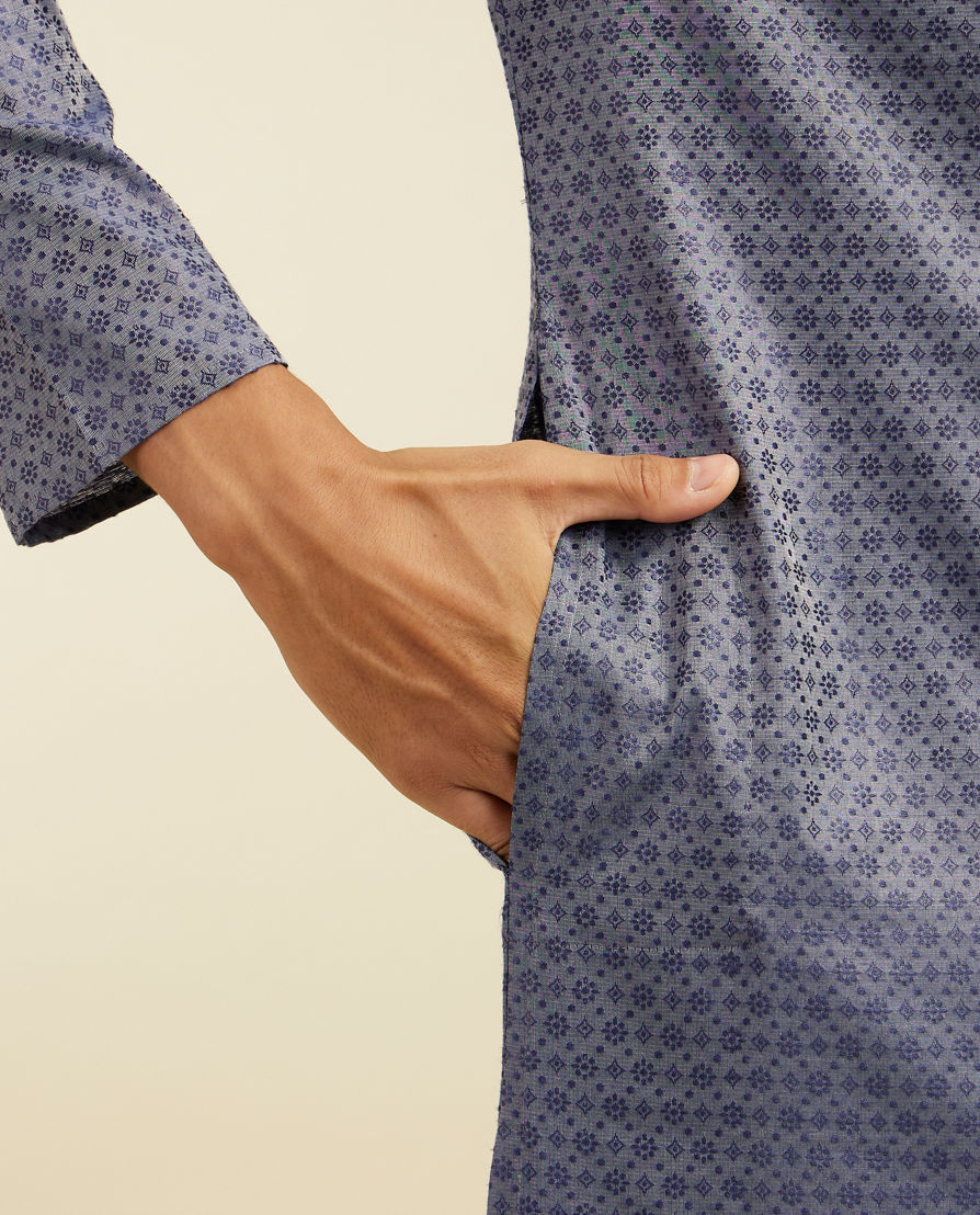 Diwas Men Oxford Blue Kurta with Circular Buta Motifs