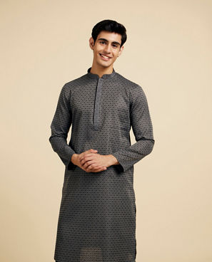 Diwas Men Battleship Grey Kurta with Circular Buta Motifs