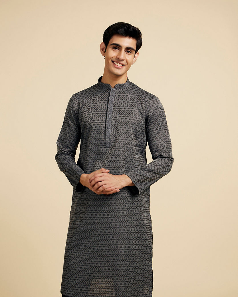 Diwas Men Battleship Grey Kurta with Circular Buta Motifs