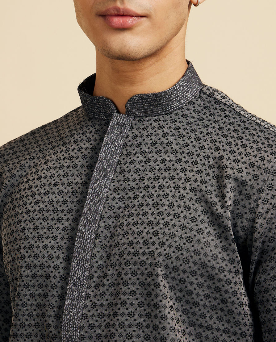 Diwas Men Battleship Grey Kurta with Circular Buta Motifs