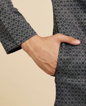 Diwas Men Battleship Grey Kurta with Circular Buta Motifs