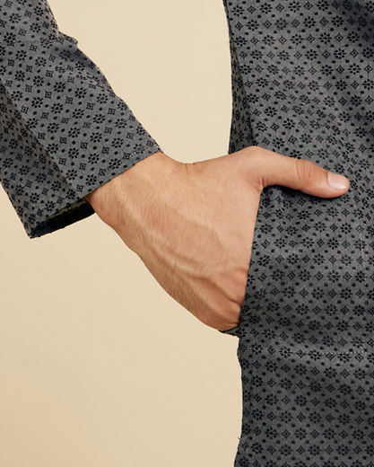 Diwas Men Battleship Grey Kurta with Circular Buta Motifs