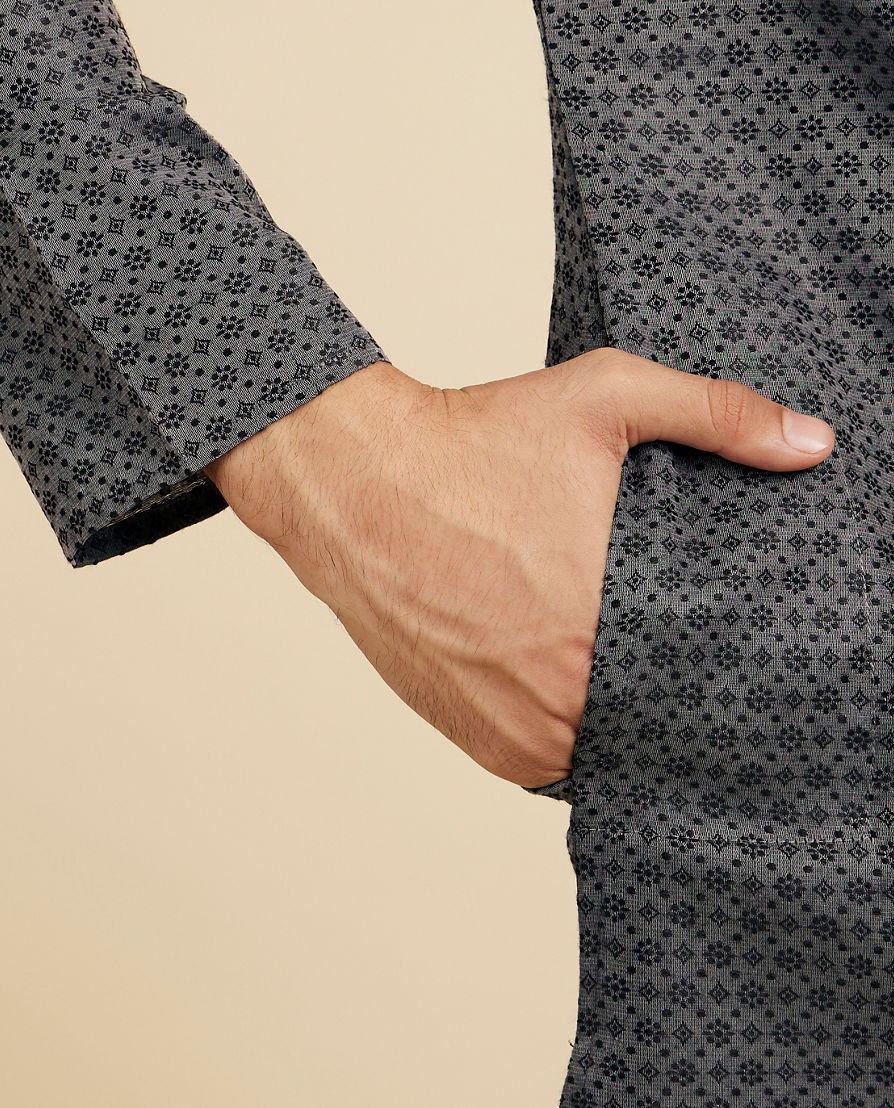 Diwas Men Battleship Grey Kurta with Circular Buta Motifs