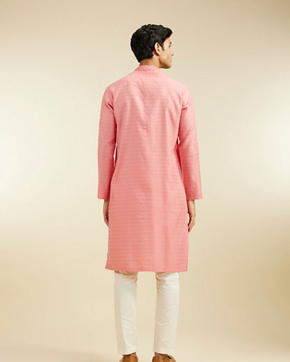 Diwas Men Coral Pink Jaal Patterned Kurta