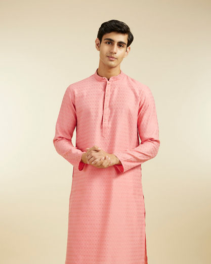 Diwas Men Coral Pink Jaal Patterned Kurta