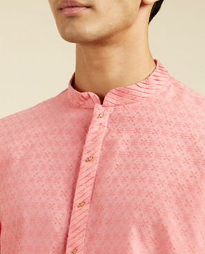 Diwas Men Coral Pink Jaal Patterned Kurta