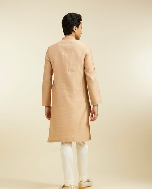 alt message - Diwas Men Light Fawn Honeycomb Kurta with Embroidered Neck image number 4