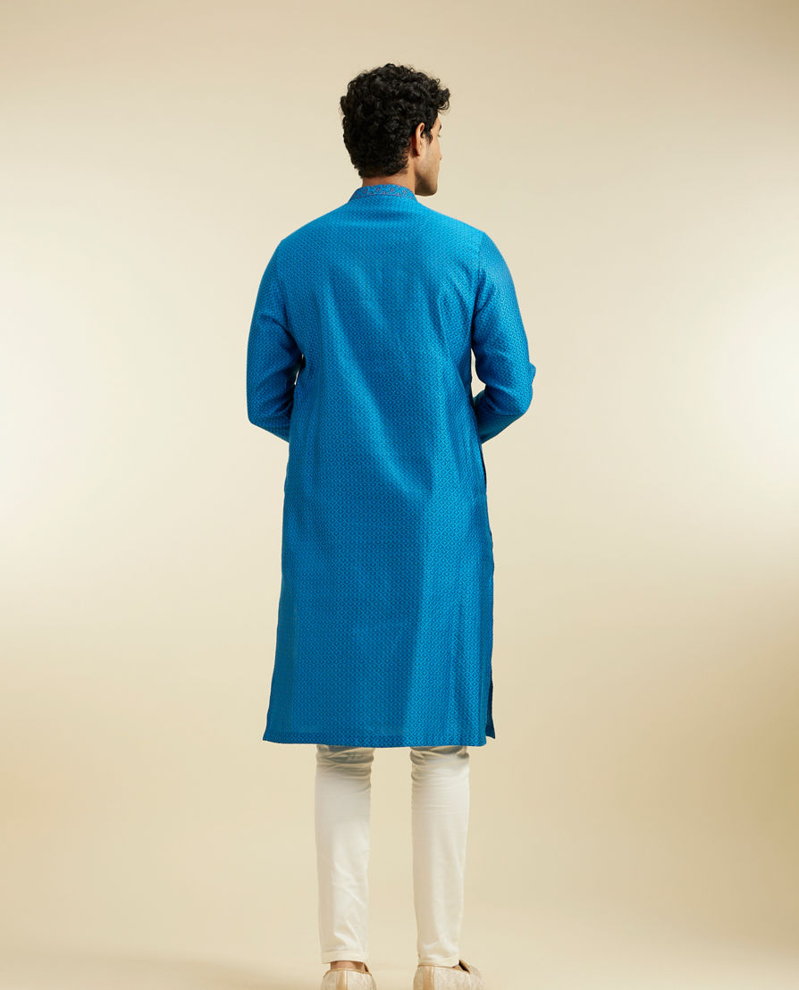 Diwas Men Lapis Blue Lattice Patterned Kurta