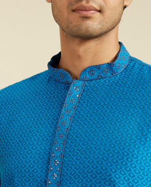 Diwas Men Lapis Blue Lattice Patterned Kurta