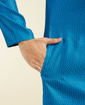 Diwas Men Lapis Blue Lattice Patterned Kurta