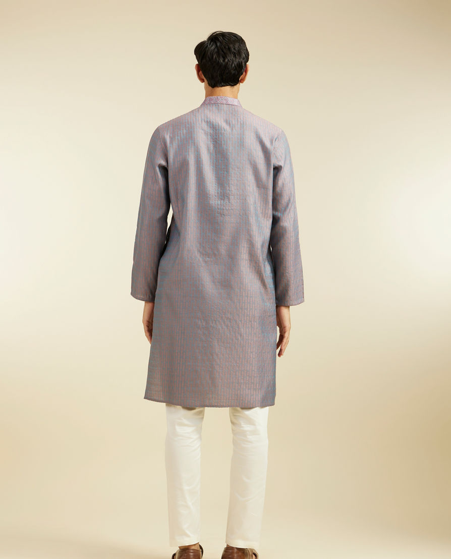 Diwas Men Concrete Grey Kurta with Fern Motifs and Embroidered Placket