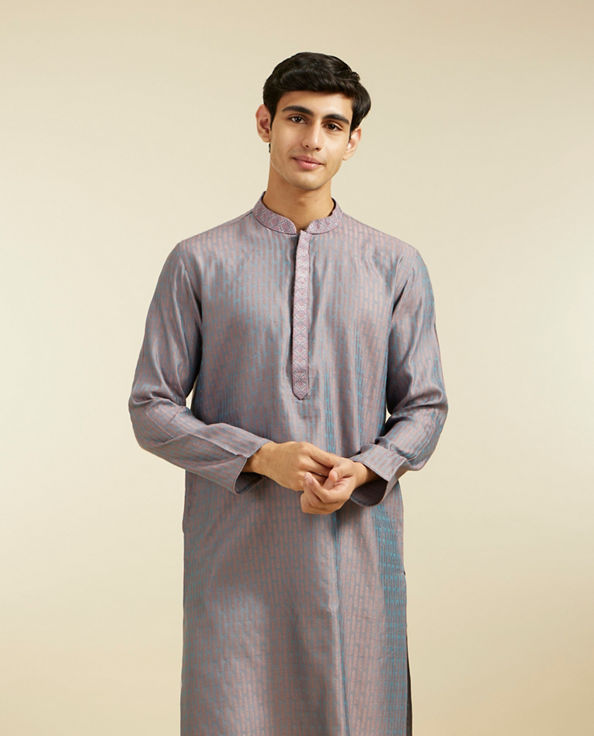 alt message - Diwas Men Concrete Grey Kurta with Fern Motifs image number 0