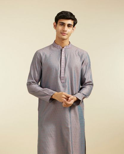 Diwas Men Concrete Grey Kurta with Fern Motifs and Embroidered Placket