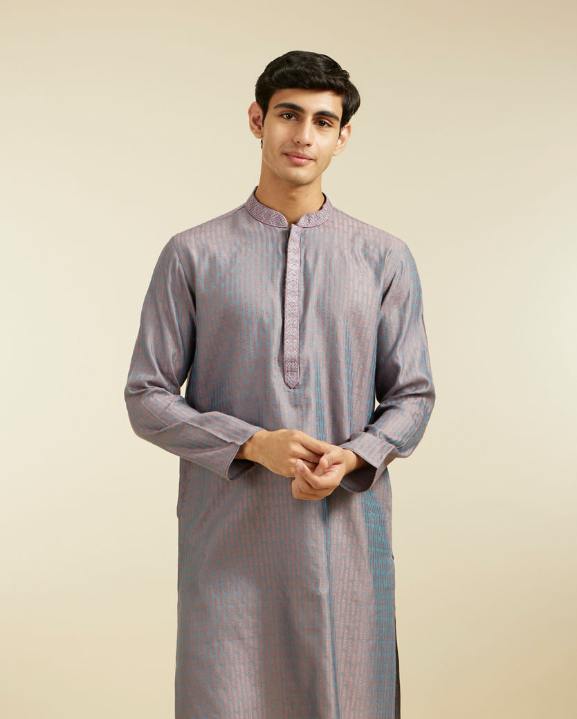 alt message - Diwas Men Concrete Grey Kurta with Fern Motifs image number 0