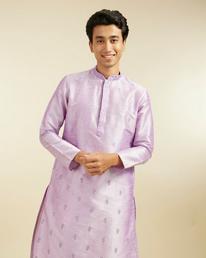 Diwas Men Soft Lilac Buta Embroidered Kurta