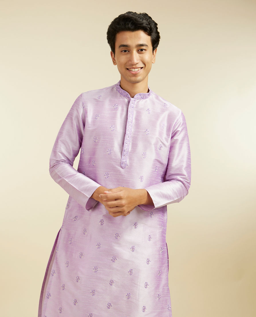 Diwas Men Soft Lilac Buta Embroidered Kurta