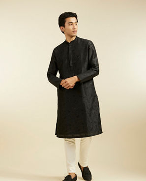 Diwas Men Midnight Black Bel Embroidered Kurta with Sequin Work