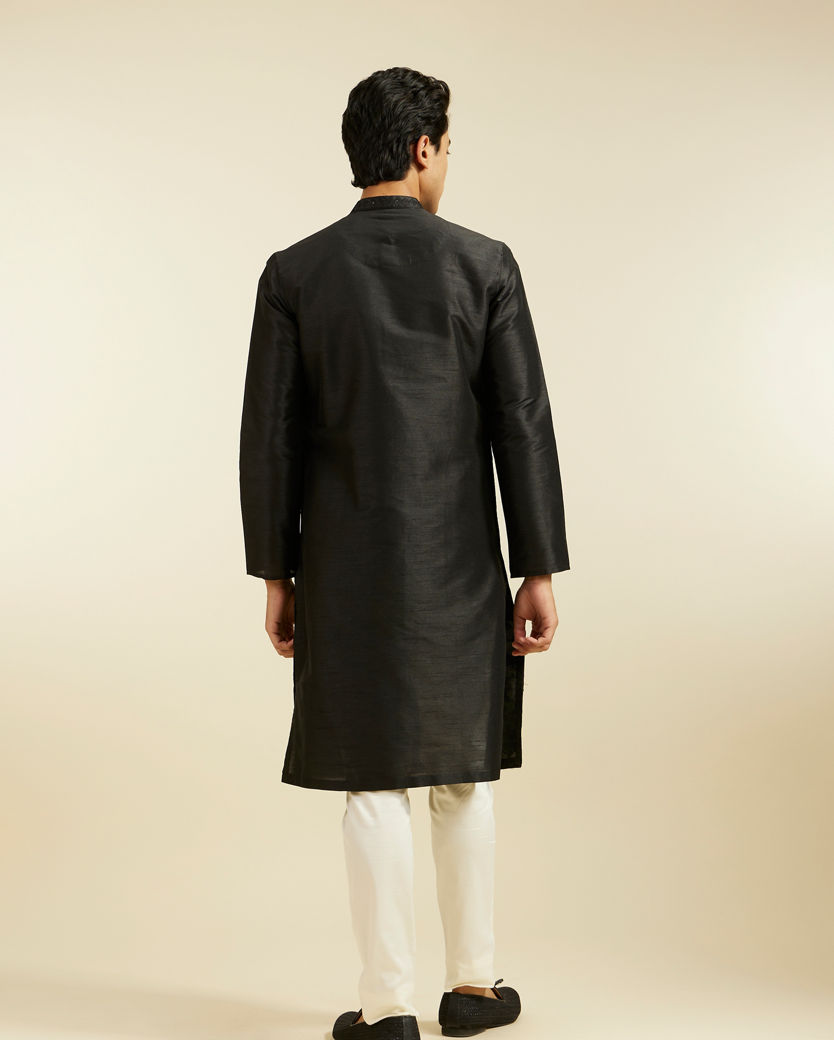 Diwas Men Midnight Black Bel Embroidered Kurta with Sequin Work