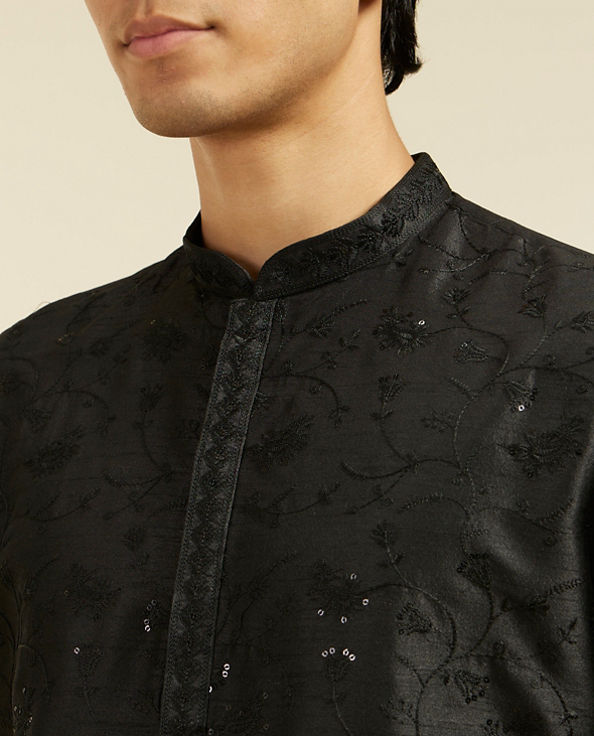 alt message - Diwas Men Midnight Black Bel Kurta with Sequin Work image number 1