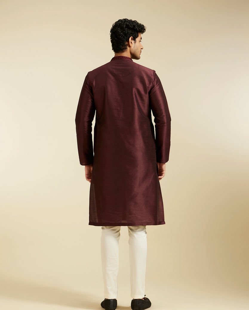 alt message - Diwas Men Wine Red Self Textured Kurta image number 4