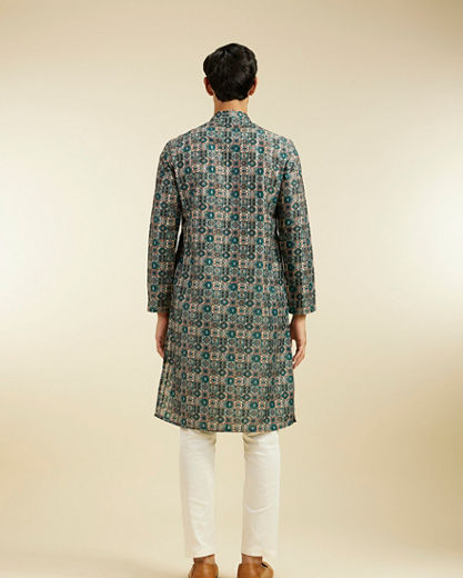 Diwas Men Bottle Green Aztec Printed Kurta