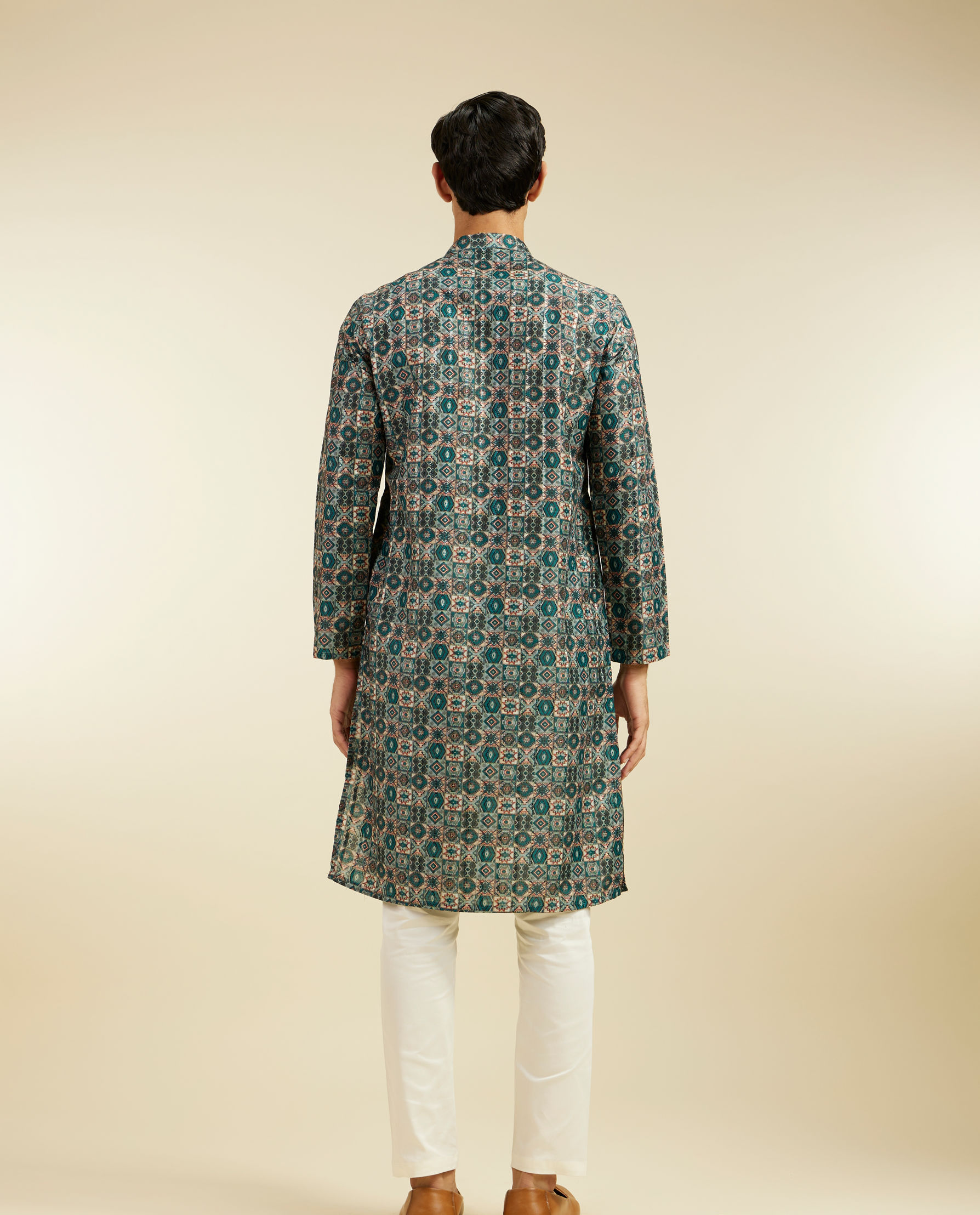 Diwas Men Bottle Green Aztec Printed Kurta