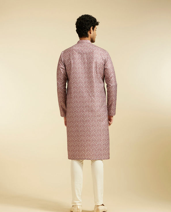 alt message - Diwas Men Dusty Pink Diamond Printed Kurta image number 4