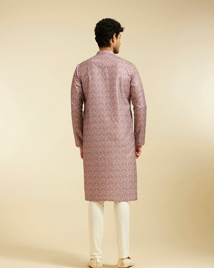 alt message - Diwas Men Dusty Pink Diamond Printed Kurta image number 4