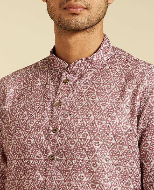 alt message - Diwas Men Dusty Pink Diamond Printed Kurta image number 1