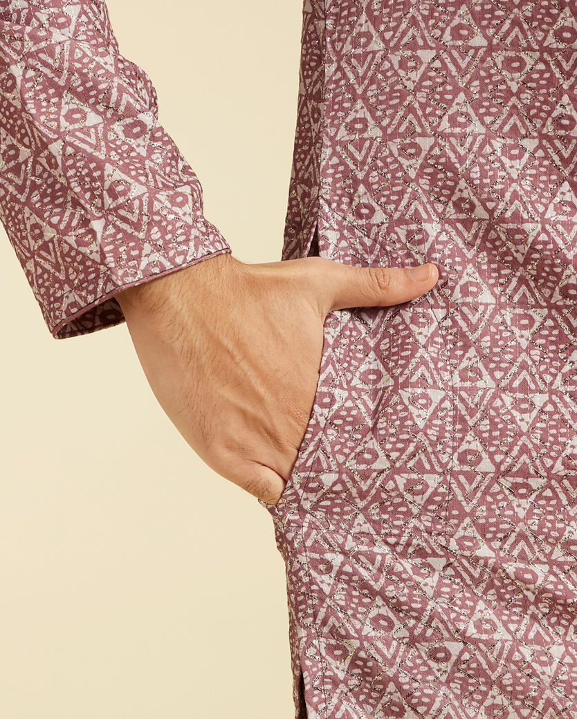 Diwas Men Dusty Pink Diamond Printed Kurta