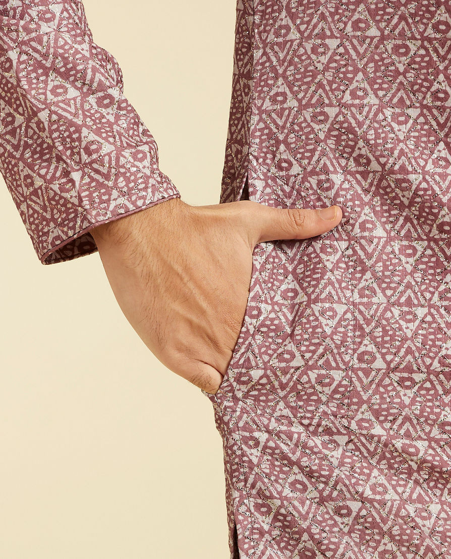 Diwas Men Dusty Pink Diamond Printed Kurta