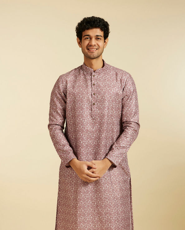 alt message - Diwas Men Dusty Pink Diamond Printed Kurta image number 0