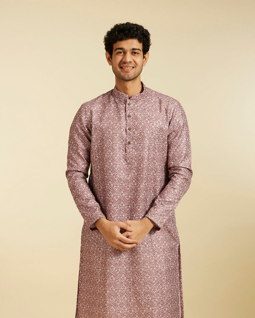 alt message - Diwas Men Dusty Pink Diamond Printed Kurta image number 0