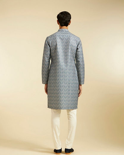 Diwas Men Oxford Blue Diamond Printed Kurta