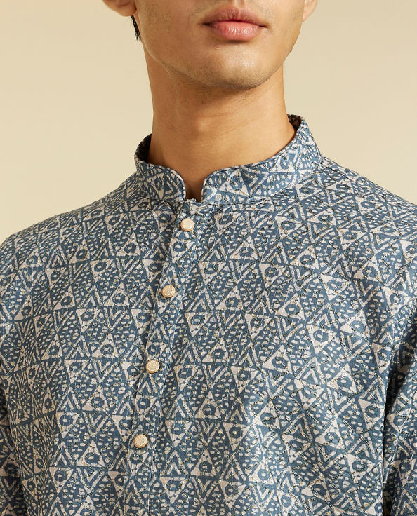 Diwas Men Oxford Blue Diamond Printed Kurta