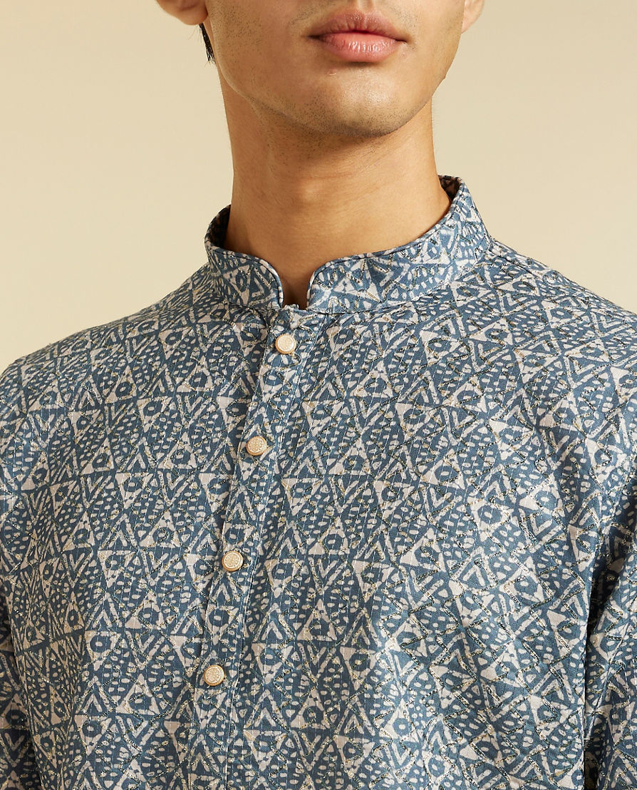 Diwas Men Oxford Blue Diamond Printed Kurta