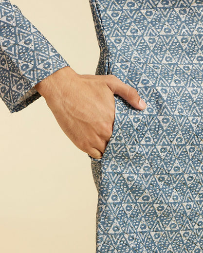 Diwas Men Oxford Blue Diamond Printed Kurta