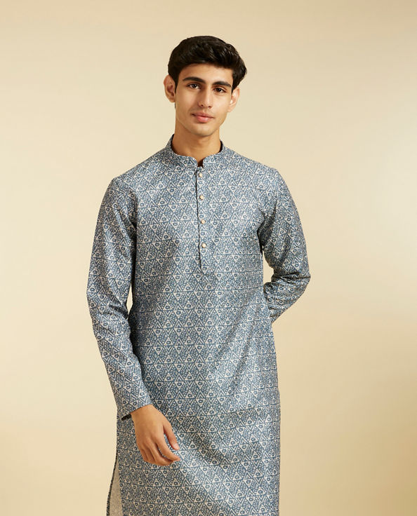 alt message - Diwas Men Oxford Blue Diamond Printed Kurta image number 0